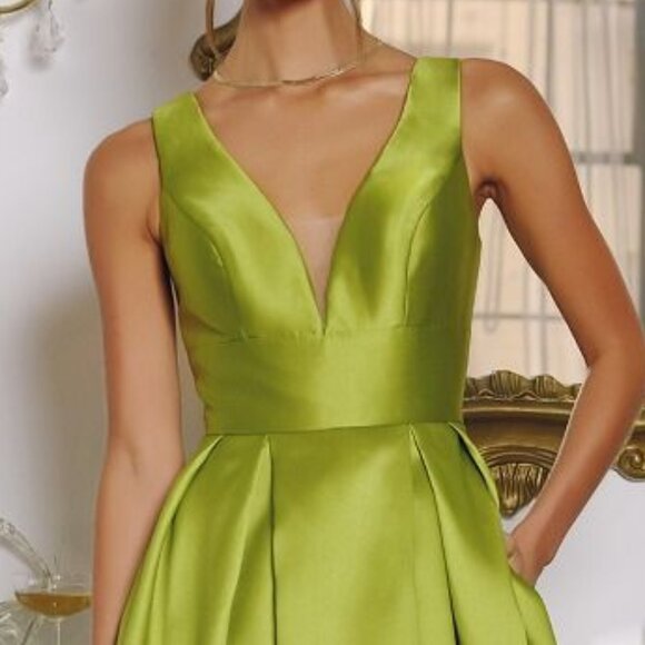 New Greenery Mikado Sleeveless Dress w/ Pleated Skirt & Side Pockets CD T814 - Picture 8 of 9